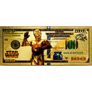 NEU ** Goldfolie C3P0 Star Wars - 24-Karat Vergoldung - Polycarbonat - $100 - 24K Note Bill