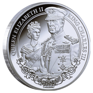 NUR 2 x ** 1 oz Niue 2025 Proof - Queen Elizabeth II & Charles III 2025 $1 Portraits of Power - Silber 1 NZ$