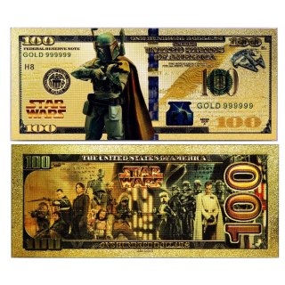 NEU ** Goldfolie BOBA FETT Star Wars - 24-Karat Vergoldung - Polycarbonat - $100 - 24K Note Bill