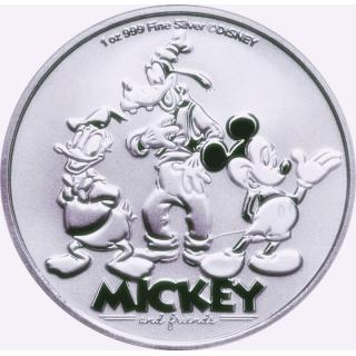 NEU* 1 oz Niue 2025 BU - Mickey Mouse & Freunde / Friends - Doanld Duck Goofy Mickey Mouse - Freunde fürs Leben - 2 $ - Prägestätte Ausverkauft