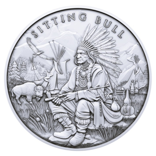 NEU* 1 oz Silber Round 2025 Antique - SITTING BULL - Legendäre Krieger Legendary Warriors - Native American - Berühmter Kriegshäuptling