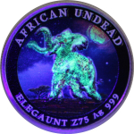 1 oz Silber Round 2025 Glow-in-the-Dark -  ZOMBIE ELEFANT / ELEGAUNT -  ZOMBUCKS Zombie Apokalypse - Die Untoten der Kommenden Apokalypse Nr. 6 - 75 Zombucks - Echtbilder