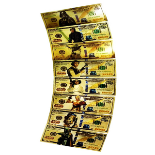 NEU ** Goldfolie 8 x Star Wars SET - Darth Vader Luke Skywalker Yoda Han Solo Leia Organa C3PO R2D2 Boba Fett - 24-Karat Vergoldung - Polycarbonat - $100 - 24K Note Bill