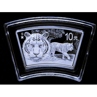 NEU** 30 g China 2022 Proof Fan-Shape- TIGER- Jahr des Tigers - LUNAR Silber TIGER - 10 Yuan - China Lunarserie