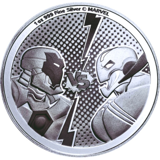 NEU*NEW*  1 oz Niue 2024 - IRON MAN vs ULTRON - Silber BU 2 $ - Neue Serie Marvel Superhelden vs Superschurken (2.)