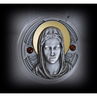 AURINUM*SUMMER*SALE** 2  oz Kamerun 2022 antique - MARIA von NAZARETH - 2 Bernsteine - 2 Amber Stones - OUR LADY  - Silber Antique Finish - 2000 Francs