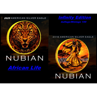 NEU** 1 oz USA American Liberty Eagle 2025  NUBIAN EDITION - NUBISCHE KÖNIGIN & MAJESTÄTISCHER LEOPARD - African Life - Infinity Edition - silber Gilded Color- Doppelmotiv