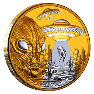 1 oz Gold Niue 2025 Platinum-plated - ALIEN ABDUCTION / ENTFÜHRUNG - 100 $ - Erste Alienmünze in Platinum-plated