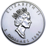 1 Unze Silber Maple Leaf 1994 Kanada