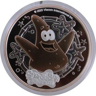 EINZELSTÜCK* 2 oz Tuvalu 2025 Proof - PATRICK STARFISH - Rosegold-Veredelung - SPONGEBOB SCHWAMMKOPF Unterwasser Underwater - silber 2 AU$ - Perth Mint Edition