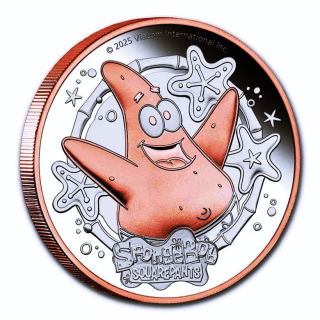 LETZTER* 2 oz Tuvalu 2025 Proof - PATRICK STARFISH - Rosegold-Veredelung - SPONGEBOB SCHWAMMKOPF Unterwasser Underwater - silber 2 AU$ - Perth Mint Edition
