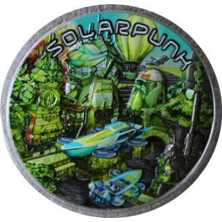 ab Lager** 2 oz Niue 2024 Proof - SOLARPUNK - 3-Dimensional - Glow-in-the-Dark " Serie Punk Universe" Harmonie mit der Natur - Silber High Relief Antique Finish 5$
