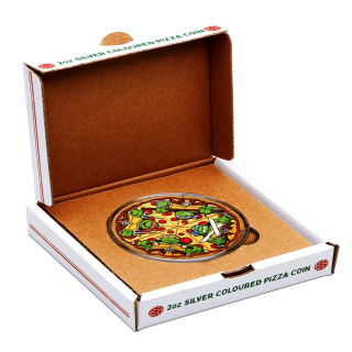 2 oz Tuvalu 2025 COLOR - Teenage Mutant Ninja Turtles PIZZA - NEW YORK PIZZA BOX - Silber Color High Relief - 2 $ - Perth Mint Edition