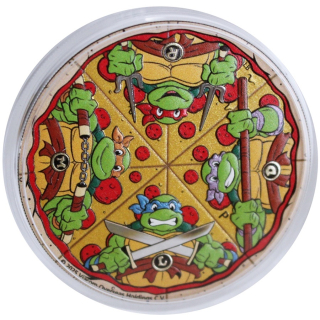 ab Lager*Real Photo* 2 oz Tuvalu 2025 COLOR - PIZZA Teenage Mutant Ninja Turtles - NEW YORK PIZZA BOX - Silber Color High Relief - 2 $ - Perth Mint Edition