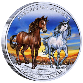 NEU* 1 oz BRUMBY 2025 COLOR Australien  - Serie Wildpferde Australiens - silber 1 AU$