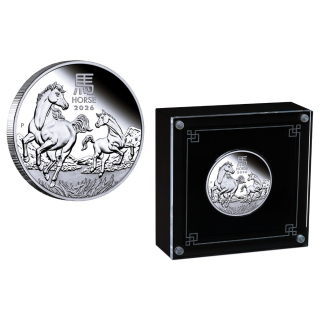 1/2 oz Australien 2026 PROOF - JAHR des PFERDES - Year of the HORSE - Lunar 3 Serie - 0,5 AU$ - Silberpferd - nur wenige/only a few
