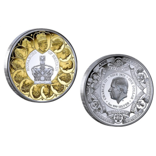1 oz Niue 2025 Proof Gilded - Monarchs of Britain - Die Monarchen Grossbritanniens -  Silber 1 NZ$