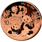 30 g Silber China 2025 Rotgold - Panda - Silberpanda - 10...