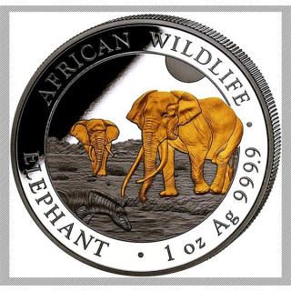 NEU* 1 oz Somalia Elefant 2026 GILDED - African Wildlife - Silber ELEFANTENMOTIV 2026