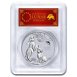 Einzelstück** 1 oz Australien 2023 PCGS MS70 - Jahr des HASEN - Year of the RABBITT - RED LABEL Coin Card - 1 AU$
