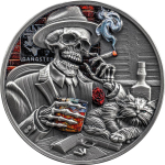 1 oz Ghana 2025 antique -SKELETT- GANGSTER SKULL aus...