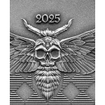 1 oz Ghana 2025 antique -SKELETT- GANGSTER SKULL aus CHICAGO  - Memento Mori - Silber Antique Finish - silber 5 Cedis - 3. Ausgabe - EINZELSTÜCK!