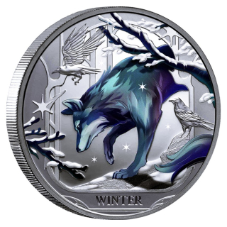 1 oz Niue 2025 Proof - Der WINTER-WOLF / Der Wolf im Winter - Serie Jahreszeiten/Seasons (4) - Silber Color 1 $ - nur wenige / Only a few