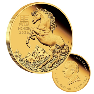 1/4 oz Gold Australien 2026 Proof - PFERD - Jahr des Pferdes Year of the Horse - Lunar III - 25 AU$ - Goldpferd