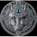 NEU* New* 2 oz United Crypto States 2025 Antique - WOLF TECHNO TOTEM - Kristallelement - Silber Antique 1000 Satoshi - QR-Code Hologramm