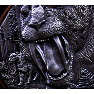 155 g Vanuatu 2026 - SMILODON / SÄBELZAHTIGER - Predator - Double Silver Giant Serie - Antique Finish Bimetall Silber/Kupfer - 10 Vatu