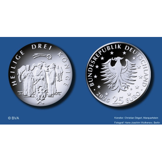 25 Euro Deutschland 2025 BU - HEILIGE DREI KÖNIGE  Weihnachten - Holy Three Kings - Tellerprägung Konkav