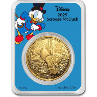 NEU* 1 oz Gold Niue 2025 BU - DAGOBERT DUCK  -  SCROOGE Mc Duck - Schutzpatron der Edelmetalle  - Der Milliardär aus Entenhausen - Mickey Mouse & Freunde / Friends - Silber 250 $