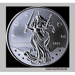 1 oz Niue 2025 BU - JUSTITIA / Lady JUSTICE - RECHT & ORDNUNG - 2$ - Anlagesilber