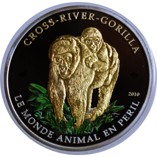 1 oz Kamerun 2010 Gilded Proof -  CROSS RIVER GORILLA & BABY - Silber Color 1000 Francs Bull & Bear