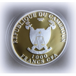 1 oz Kamerun 2010 Gilded Proof -  CROSS RIVER GORILLA & BABY - Silber Color 1000 Francs Bull & Bear