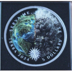 NEU * 1 oz Tokelau 2024 Color - TERRA / EARTH - Grünland vs Betonstädte / Greenland vs concrete cities  - 3-Dimensionale Colorierung - Silber Prooflike 5 NZ$