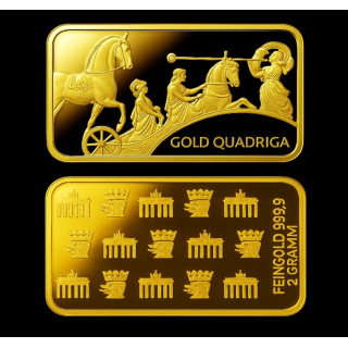 2 g Goldbarren QUADRIGA Proof