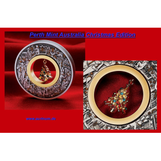 2 oz Australien 2025 antique - SANTAS WORKSHOP - Santa Klaus Weihnachts Werkstatt - mit beweglichen Weihnachtsbaum - Perth Mint Weihnachtsedition >  silber antique Finish 2 AU$