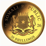 0.5 g Gold Somalia 2026 Proof - ELEFANT / ELEPHANT - African Wildlife - 20 Shillings - Elefantenmotiv 2026