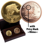 Neu * 2 x 1 Unze Gold Big Five Serie III NASHORN / RHINO und Krügerrand mit Privy Nashorn Südafrika 2025 Proof
