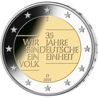 2 Euro Deutschland 2025 - 35 Jahre Deutsche Einheit Mz. D (München)