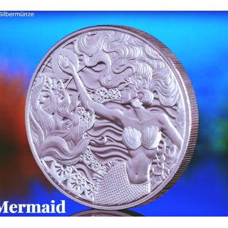NEU** 1 oz Samoa 2025 - MEERJUNGFRAU / MERMAID greift nach der Leuchtenden Perle - Silber Prooflike  2 Tala