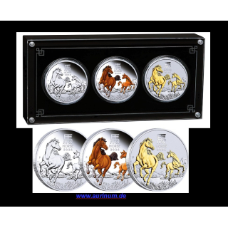 BESTELLBAR * 3 oz SET Australien 2026 Proof TRIO SET - JAHR des PFERDES / YEAR of the HORSE - LUNAR 3 - Silberpferde