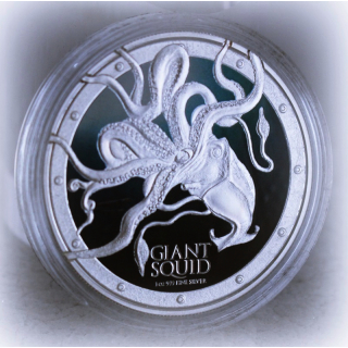 1 oz Niue 2015 Proof - RIESENKALMAR / GREAT SQUID - Meerwasser Aquarium - Silber Color 2$
