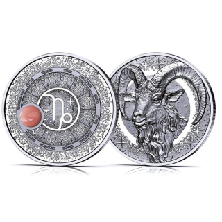 Letzter** Österreich 20 Euro Silber 2025 Proof - STEINBOCK mit Rosenquarz-Edelstein - Neue Serie Sternenbilder