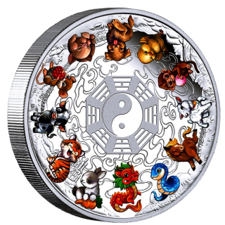 5 oz Tuvalu 2025 Proof Sonderedition - BABY-LUNARE YIN YANG  - Silber Color 5 $