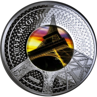 5 oz Solomon Islands 2019 Proof - PARIS EIFELTURM 130 Jahre mit Integriertem Glas - Translucent Treasures - 1$