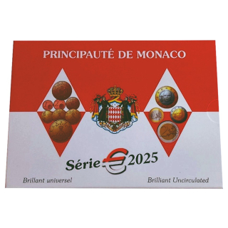 Neu** Monaco Kursmünzensatz 2025 BU - 1 Cent bis 2 Euro - 1 Euro und 2 Euro mit neuem Motiv