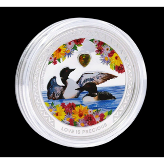 ab Lager** 1 oz Niue 2025 Proof - Der EISTAUCHER /  GREAT NORTHERN DIVER - Liebe ist Wunderbar - Love is Precious Serie Zirkon in Herzform - Silber Color 2 NZ$
