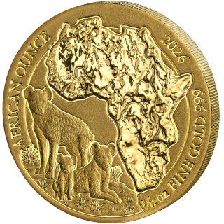 1/12 oz Gold Ruanda 2026 BU - HYÄNE / TÜFPELHYÄNE - African Ounce - 100 RWF - Afrikanische Wildtiere